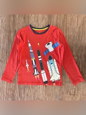 Mini Boden Red Rocket & Spacecraft Long Sleeve Top